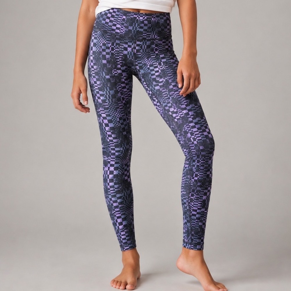 Athleta Girl High Rise Chit Chat Tight Purple Checkered Leggings Size M 8-10 CR5